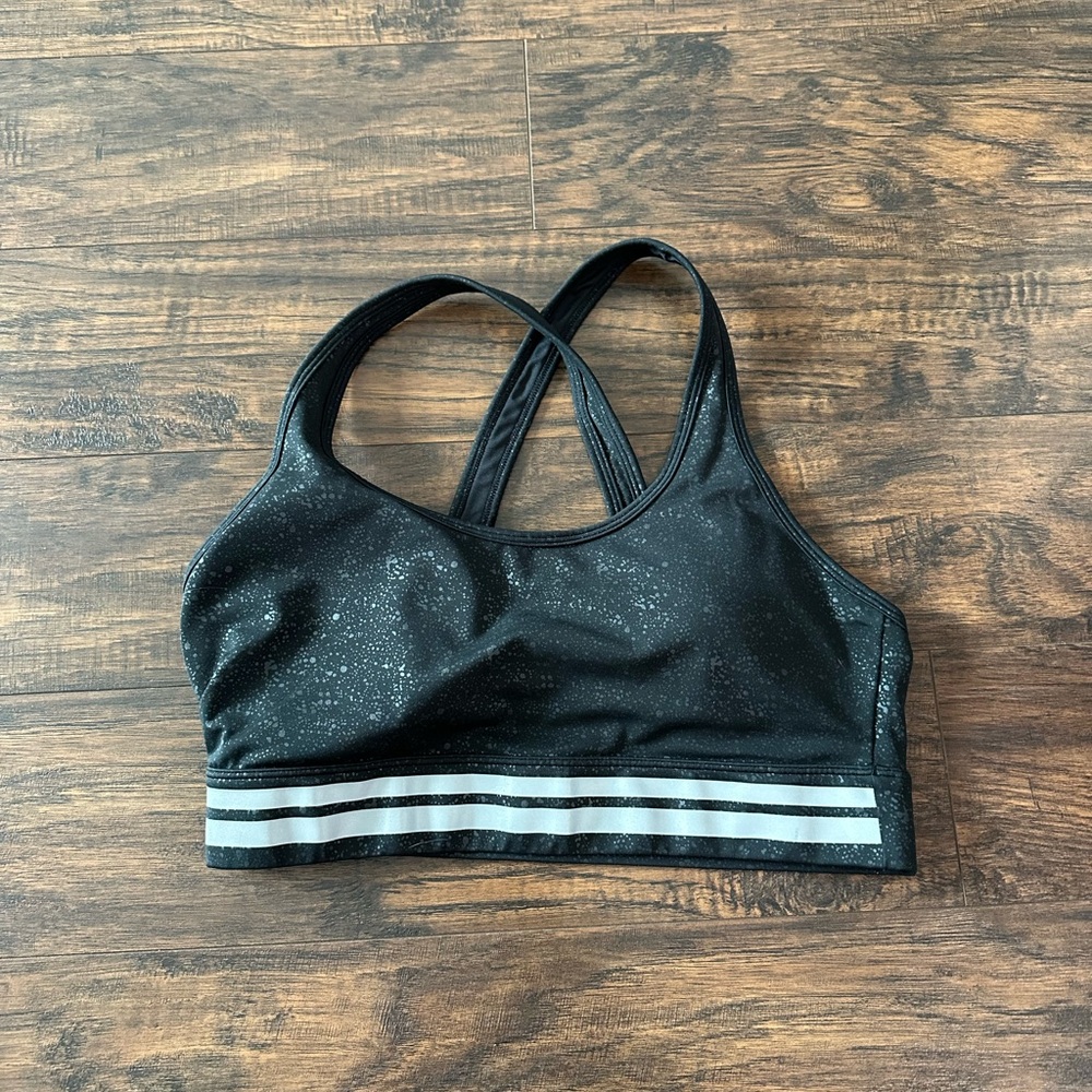 ZYIA Reflective Black Sports Bra with Silver Accents